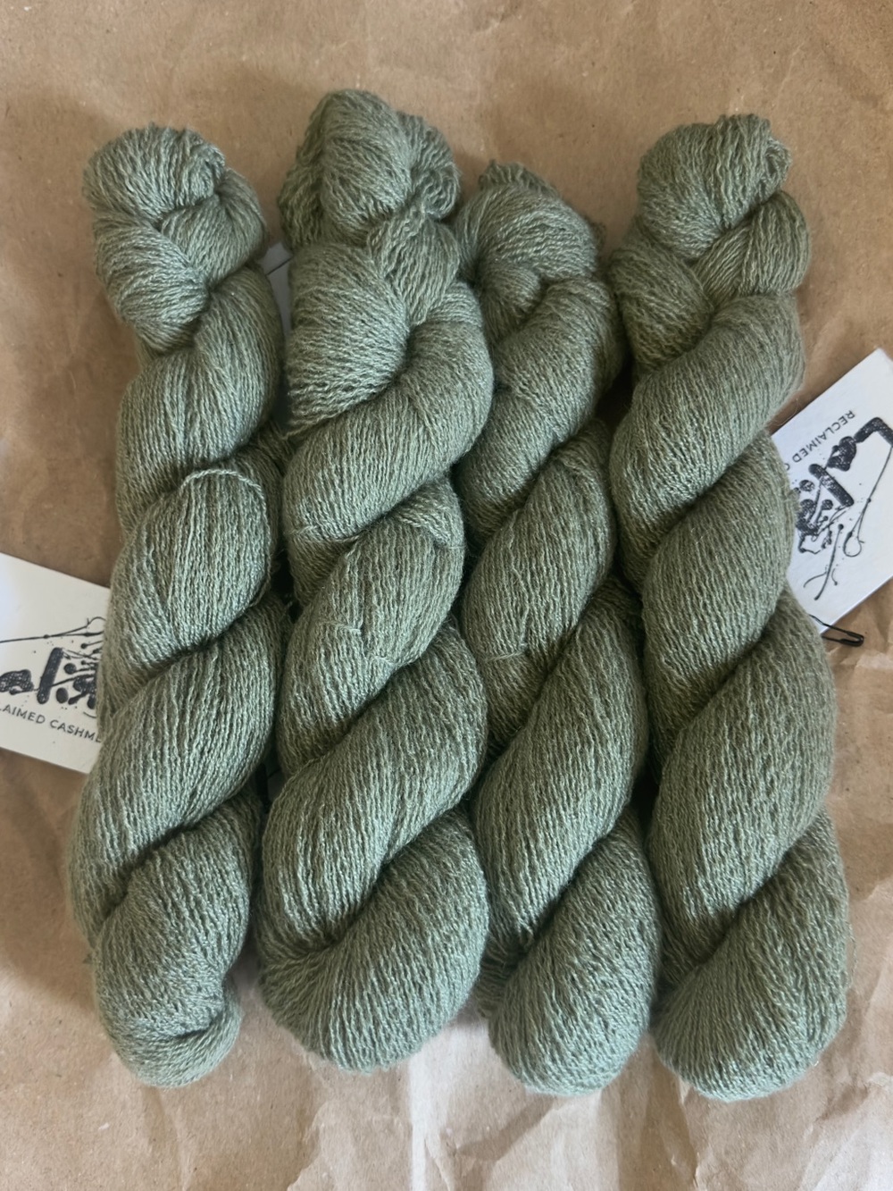 Cashmere Luxury Sage Green Lace Weight Yarn, 9 Skeins, Recycled